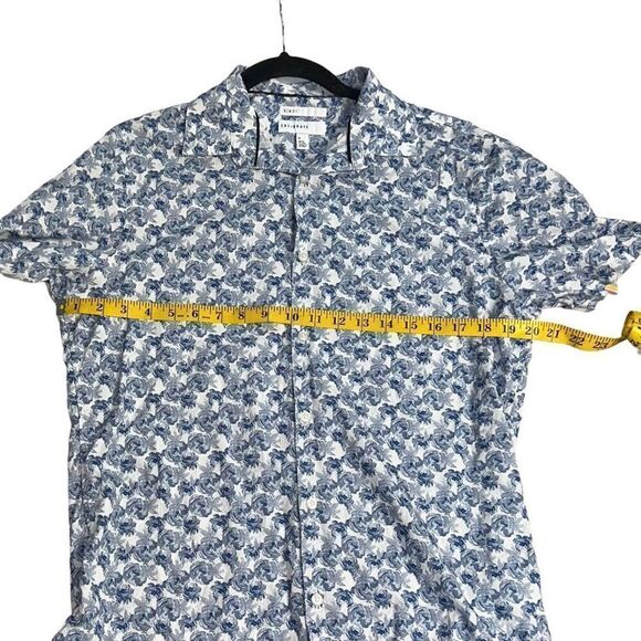 CALIBRATE Slim Fit Non-Iron Blue Floral Short Sleeve Collared Shirt Size M - Picture 6 of 8